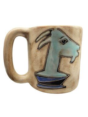 Mara Mug Zodiac Capricorn Symbol Beige & Blue Matte Glaze Interior 4"H x 3.5"D
